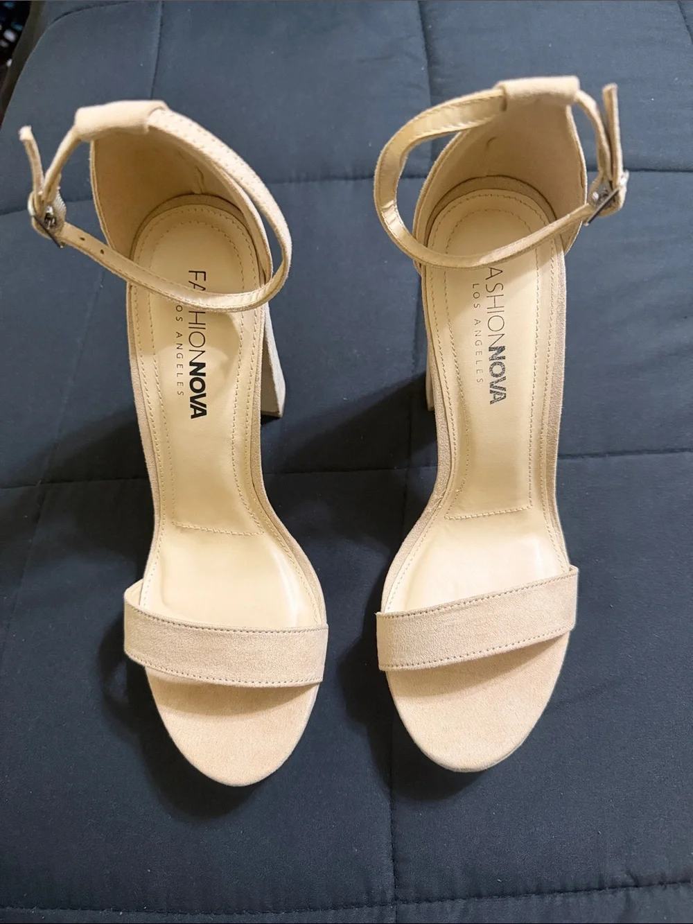 Fashion Nova Beige Ankle-Strap Block Heel Sandals